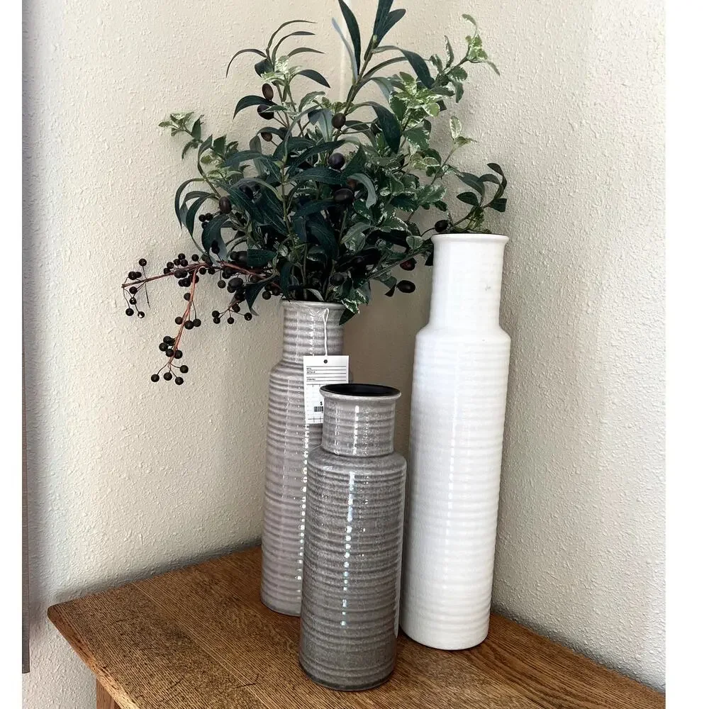 Ashley Ceramic Decorative Vase Set of 3, Gray, Brown and  White